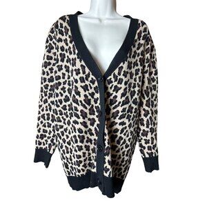 EUC Alice + Olivia Women's Leopard Bradford Cardigan Sz L Oversized 97% Wool